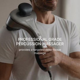 Obusforme Professional Grade Percussion Back Massager | Handheld Deep Tissue Massager | 3000 RPM Dual Massage Nodes | Five Massage Intensity Options | Ergonomic Front Grip & Non-Slip Handle