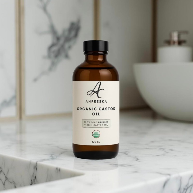 Anfeeska Organic Castor Oil, 100% Cold-Pressed, 236 ml