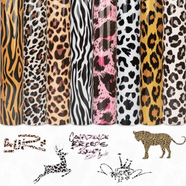 Tintnut Leopard Heat Transfer Vinyl Animal Patterned HTV Bundle 8 Pack 12" x 10" Sheets Iron on Vinyl 8 Assorted Colors Heat Transfer Camouflage for DIY(8 Animal Patterns)