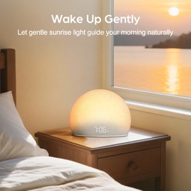 HOUSBAY Sunrise Alarm Clock, White Noise Sound Machine for Bedroom | Natural Wake-Up Light with Gentle Alarm Sounds, 20 Soothing Sleep Aids, Dimmable Display, Screen-Free Design