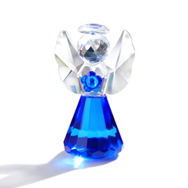 Crystal Blue Guardian Angel with Little Flower Figurine Gift for Women Men, Glass Angel Sympathy Collectible Christmas Decor