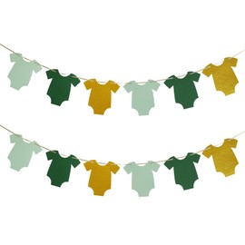 Prestrung Babyparty Deko Onesies-Banner Neutrale Girlande Grün Gold Baby Shower Wachsen Girlande für Mädchen Junge Gender Reveal Willkommen Baby-Party Dekoration Kinderzimmer Deko