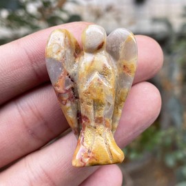Ladeukoi Natural Gemstone Healing Crystal Prayer Guardian Angel Statue, Carving Bag Stone Figures Decoration, Crazy Agate