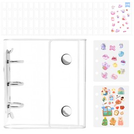 Sticker album, 20 refill sheets, 2 underlay sheets, transparent A8 silver, removable, binder type, plastic board, mini, for notebooks, card pocket, collage, for girls, adult cute, storage notebook