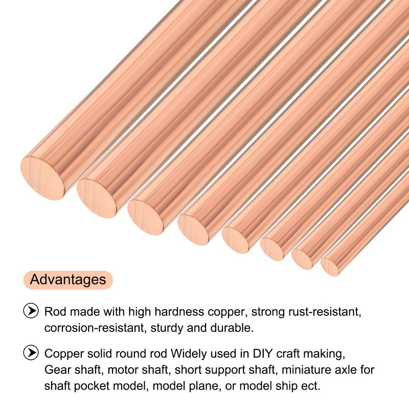 sourcing map Pack of 3 Pure Copper Rod, 0.2 Inch