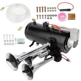 Air Horn 3 Trumpet Air Horn Kit with 150 PSI Air Compressor Air Tank for Any 12V Vehicles Trucks Lorrys Trains Boats Cars Vans Kit, 3 Trumpet Train Hornfor Vehicles, Electric Trains Horns Super Loud