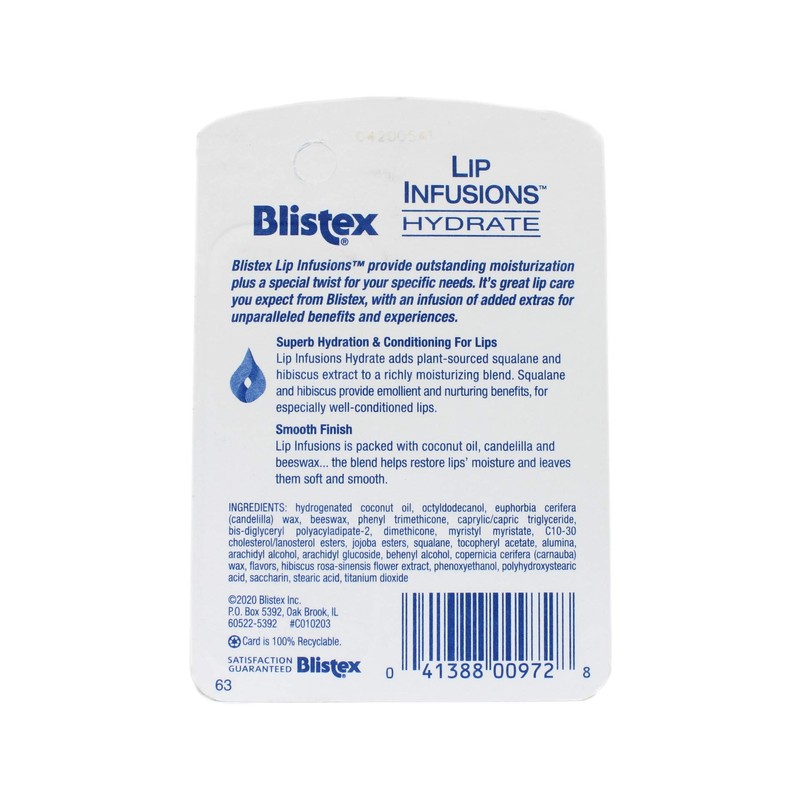 Blistex Moisturizer Lip Infusions, Hydrate & Quenching, 0.13 oz (Pack
