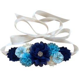 Luoyunna Maternity Flower Belt for baby shower Mommy Sash Pregnancy Belt, Royal Blue, width： 1 inch， length： 94.5 inches
