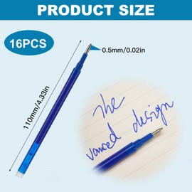 16Pack Erasable Pen Refills, Blue Ink 0.5mm Stainless Steel Point, Erasable Gel Pen Refill for Erasable Pens Rub Out Pens, Compatible with Pilot Frixion Pens Ideal for Office, School or Home
