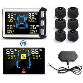 Masoll RV/Trailer Tire Pressure Monitoring System, Tire Pressure Monitor with Color LCD Display, TPMS with 6 Sensors for Travel Trailer/5th Wheel/Camper, 0-87PSI with 120ft Transmission Distance
