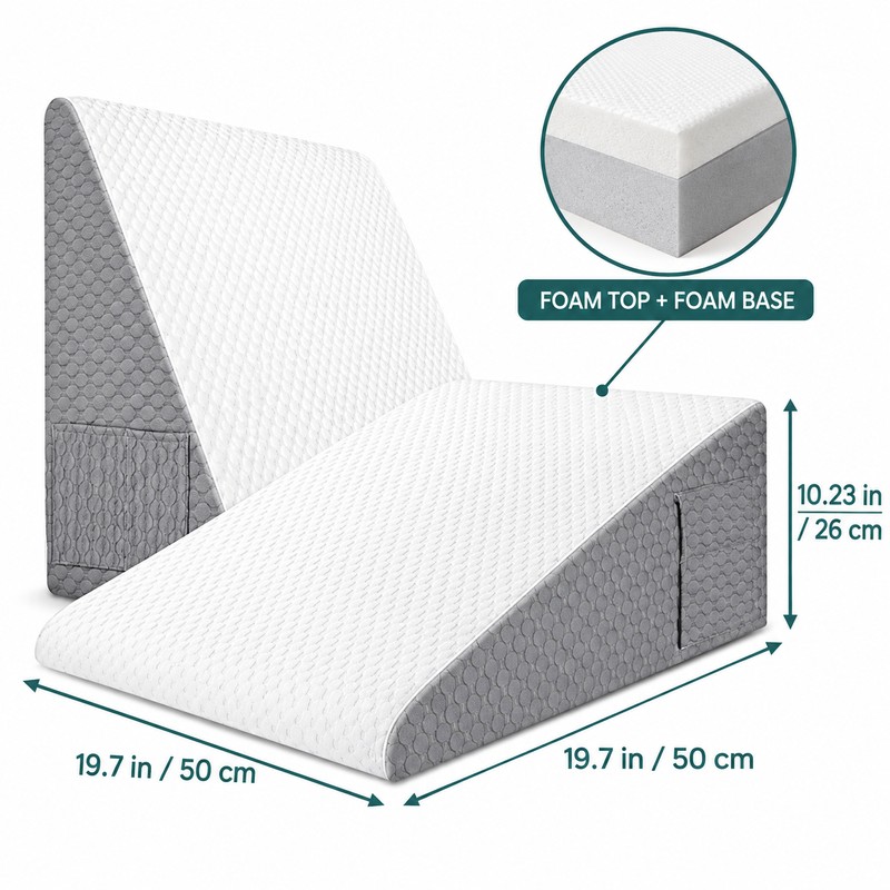 19.7 Inch Foam Wedge Pillow with Removable Washable Cover, Side