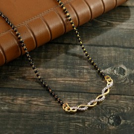 Jewar Mangalsutra Ad Cz Multi-Stones Gold Plated Black Crystal beaded Chain Jewelry For Women, Medium, Crystal, Cubic Zirconia