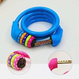 GOLDPOOL Children's Bicycle Cable Lock, Colourful, High Security 5 Digit Cable Lock, 110 cm Long, Blue