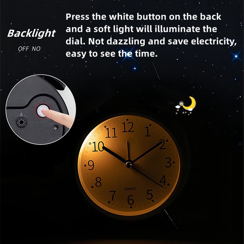 Bedside Alarm Clock, Twin Bell Alarm Clock Soft Backlight Intuitive