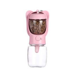 Dog Water Bottle, Crisque Pet Cat Puppy Dog Travel Water Bottle Dispenser with Food Container, Portable Dog water Bottle for Walking Hiking Outdoor Dog Accessories (Pink 350ml/12oz)