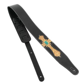 Walker & Williams CVG-22 Padded Leather Guitar Strap with Hand Tooled Christian Cross
