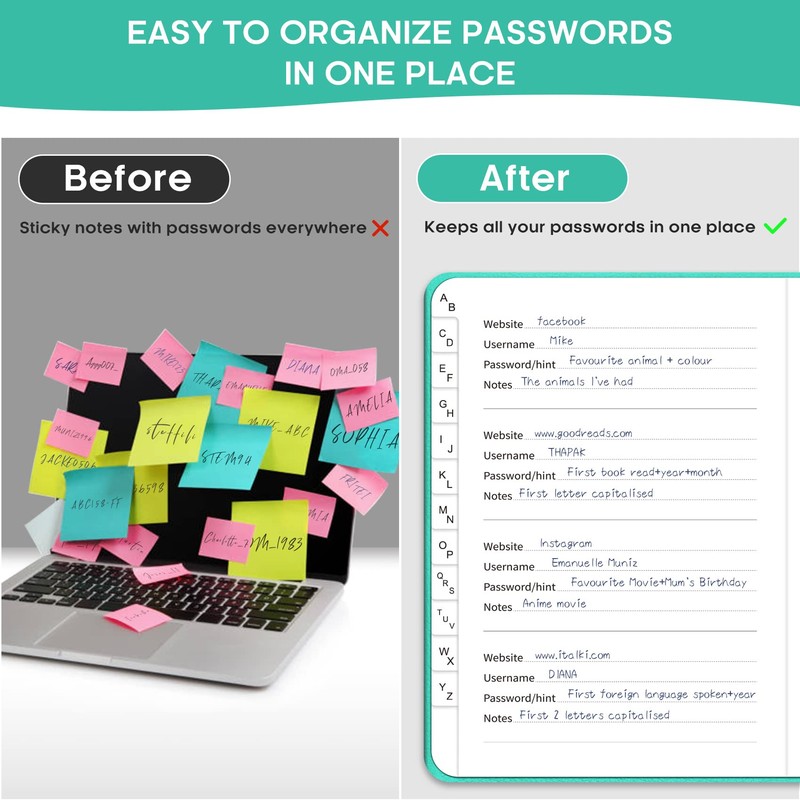 Taja Password Keeper Book with Alphabetical Tabs, Small Password Books
