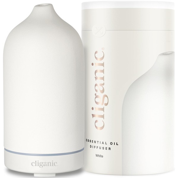 Cliganic Ceramic Diffuser (White), 100ml Ultrasonic for Essential Oils Aromatherapy,
