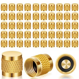 Incycall 50Pack 1/4'' Flare Cap, Round Brass HVAC Locking Caps, W/Neoprene O-Ring Seal AC Service HVAC Valve Caps