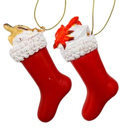 Nautical Stocking Merry Christmas Ornaments, Coastal Crab and Sea Turtle Keepsake Holiday Hanging Decorations for Tree, Pack of 2, 7 Inches