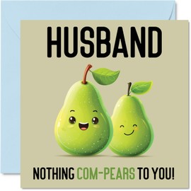 Stuff4 Birthday Cards for Husband - Nothing Com-Pears - Funny Happy Birthday Card for Husband from Wife, Hubby Birthday Gifts, 5.7 x 5.7 Inch Joke Greeting Cards for Men Him