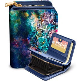 Bistup Credit Card Holder Wallet for Women Cute Leather Ladies Teen Girls Female Cardholder Wallets Accordion Purse Small Medium Aesthetic Print Hena Modern Design Rfid Zipper Around