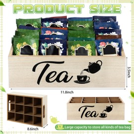 GlikCeil Bamboo Tea Bag Organizer with 12 Compartments, Wooden Tea Organizer for Tea Bags, Reusable Wooden Tea Box with Handles for Coffee Station, Cabinet, Pantry, Countertop, Office, Kitchen