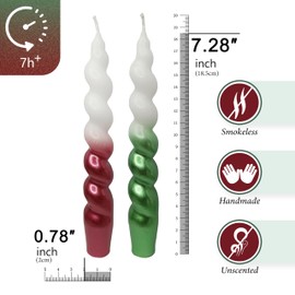 7.5 Inches Christmas Spiral Taper Candles Colorful Twisted Candle Dripless Long Candles, Handmade Candlesticks for Wedding Dinner Decor, Set of 4(Gradient Metallic Red Green)