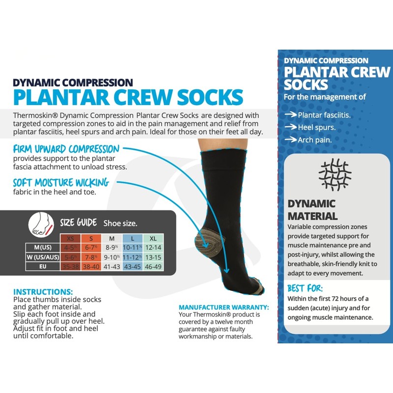 Thermoskin Plantar FXT Compression Crew Socks, X-Large