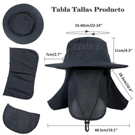OBOAA Sombrero de Pesca Protección UV, UPF50+ Sombrero para el Sol para Hombre y Mujer con Velo y Mosquitera Protección Cuello Al Aire Libre, Plegable y Impermeable para Senderismo Camping (Negro)