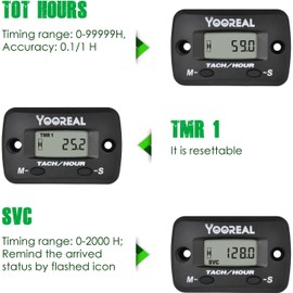 YOOREAL Digital Maintenance Hours Tachometer,User Shutdown,Waterproof Design for Riding Lawn Mower Brush Cutter Generator Air Compressor Scooter Chainsaw Pit Bike Paramotor Go Kart.