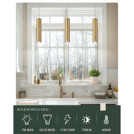 Cargifak Brass Gold Pendant Light, Modern Hanging Light Fixture for Kitchen Island Dining Room Bedroom (1 Pack), PL4830-1P-BB