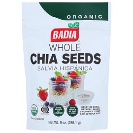 Badia Organic Whole Chia Seeds, 9 oz – Rich in Fiber, Protein, and Omega-3 – Perfect for Smoothies, Baking, Yogurt & Healthy Recipes