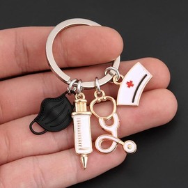 CAOXIAN Nurse Keychain Syringe Stethoscope Mask Keyring Medical Tool Key Ring Nurse Cap Key Chain Nurse Doctor Appreciation Nursing School Student Graduation Gifts
