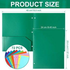 Cholemy 72 Pack 2 Pocket Folders with 3 Holes Punch Plastic Folder for 3 Ring Binder Heavy Duty Folders Pocket Folders for Letter Size Paper, Office(Assorted Colors)