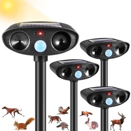 4Pack Solar Cat Repellent Ultrasonic Outdoor,2026 Ultrasonic Animal Repellent for Yard&Garden,IP65 Waterproof Motion Activated Deterrent,Animal Device to Keep Stray Cats,Deers,Raccoons Away from Lawn