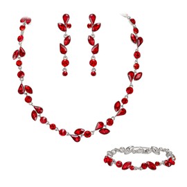 EVER FAITH Crystal Jewellery Sets Elegant Marquise and Round Cut Rhinestone Leaf Necklaces Earrings and Bracelet Set for Women Brown Gold Tone, Crystal, Rhinestone