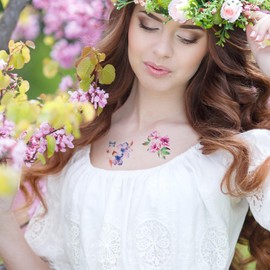 Amaxiu 28 Blatt Blumen Temporäre Tattoos Aufkleber, Aquarell Blumen Tattoo Aufkleber Temporäre Tätowierung von Rose Schmetterling Wasserdichter Körperkunstaufkleber für Frauen Erwachsene Fake Tattoos