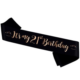 PYQWA It’s My 21st Birthday Sash, Black Sash with Pink Foil - Happy 21st Birthday Party Decor - Sweet Twenty-One Years Old Birthday Sash for Woman
