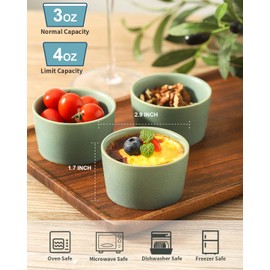 Tikooere Ramekins 4 oz, Oven Safe Soufflé Dishes for Creme Brulee, Souffle, Pudding, Stoneware Custard Cups for Baking, Ceramic Mini Bowls Set of 6, Cute Christmas Gift, Matte Turquoise
