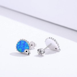 Hedgehog Earrings Sterling Sliver Opal Hedgehog Earrings Stud Hypoallergenic Tiny Cute Animal Stud Hedgehog Gift for Women with Gift Box (Blue)