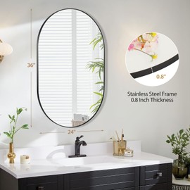 bolrok Bathroom Mirror for Wall 24"×36", Black Oval Vanity Mirror with Stainless Steel Frame Pill Shaped Mirror for Bedroom Entrway Bathroom