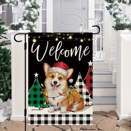 DLZDN Christmas Corgi Dog Tree Garden Flag 12×18 Inch Double Side Vertical Burlap Farmhouse Yard Sign Winter Holiday Outdoor Decoration