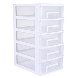 Healeved 5 Drawer Desktop Storage Organizer Clear Small Drawer Desktop Storage Unit Makeup Holder Stationary Organizer Office Supplies White