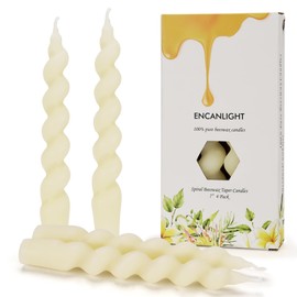 Beeswax Taper Candles, 7 inch Spiral Bees Wax Tapered Candle 4 Packs, Twisted Candlesticks - Unscented Dripless and Smokeless for Home Decorations, Party, Wedding