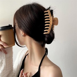 Flomiara 4PCS Large Claw Clip, Extra Large Claw Clips for Thick Hair Women Girls, Bone Non-Slip Strong Hold French Matte Long Hair Accessories, Black, Brown, Khaki, Orange Set