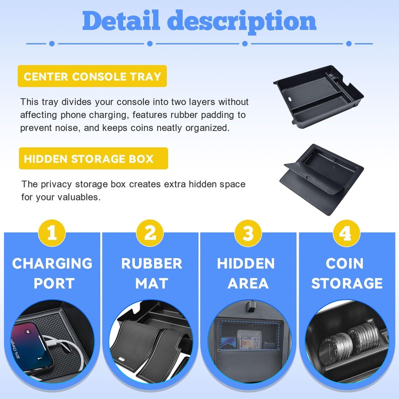 EDBETOS 2PCS Center Console Organizer & Armrest Hidden Storage Box