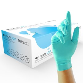 Unigloves Vitality Nitrile GD0051 Moisturising Examination - Multipurpose, Powder and Latex Free Disposable Gloves, Box of 100 Gloves, Aqua Blue, Extra Small
