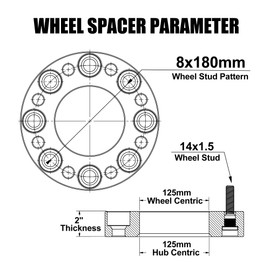 FLYCLE 8x180 2 inch Wheel spacers for 2011-2024 Silverado 2500HD 3500HD Sierra 2500 HD 3500HD, 2 inch 8x180mm Wheel Spacer with 14x1.5 Studs & 125mm Hub Bore