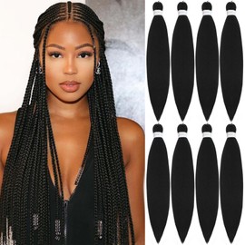 Braiding Hair Pre Stretched 20 Inch 8 Pack Braiding Hair Extensions Itch Free Soft Yaki Texture Hot Water Setting Synthetic Crochet Braids Hair For Women Girls (20Inch,1#)